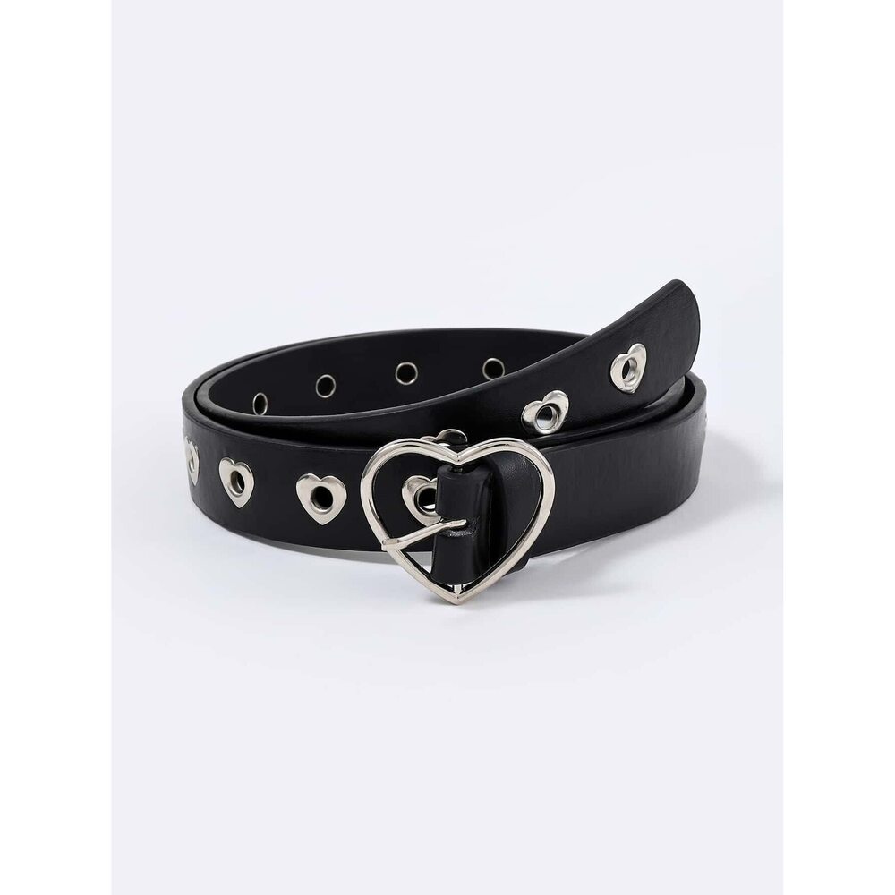 4515 Women's Cute Hollow Heart Buckle Belt Pu Leather Belts Casual Jeans Belt - Picture 4 of 5